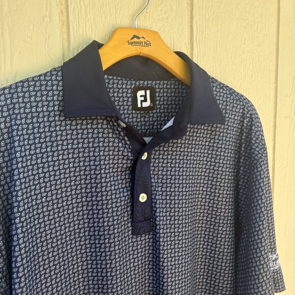 Footjoy Golf Lisle Polo Shirt Men's Large Blue Paisley Stretch Comfort Summer - Picture 4 of 10
